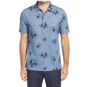 Travis Mathew Speed Runner Heather Opal Blue Floral Polo Size Large